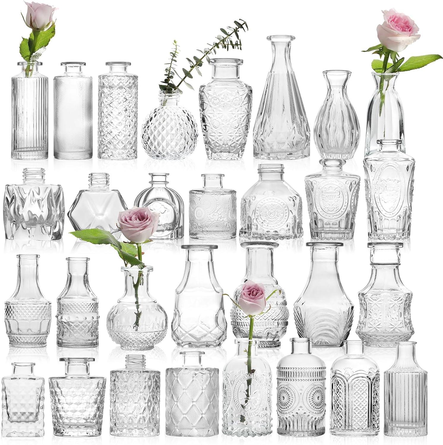 Bud Vases Set of 12, Small Glass Vases for Centerpieces, Small Flower Vases for Centerpieces, Vintage Mini Vase, Clear Bud Vase for Wedding Table Decor