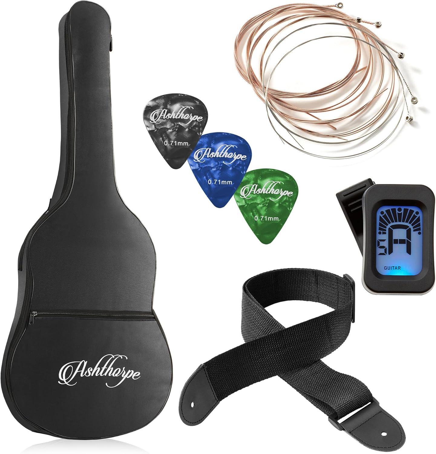 Ashthorpe 30-Inch Beginner Acoustic Guitar - Black, Basic Starter Kit with Gig Bag and Accessories