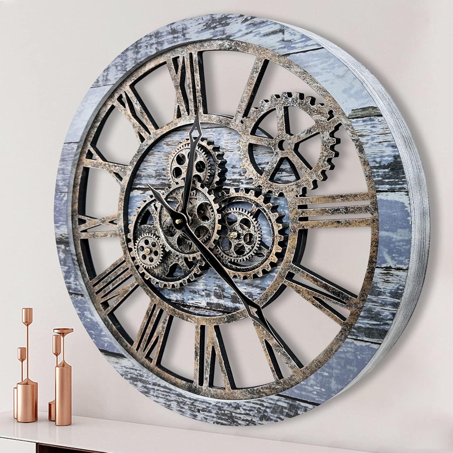 The Gears Clock Wall Clock 36" Round Oversized for Living Room decor with Real Moving Gears America Collection