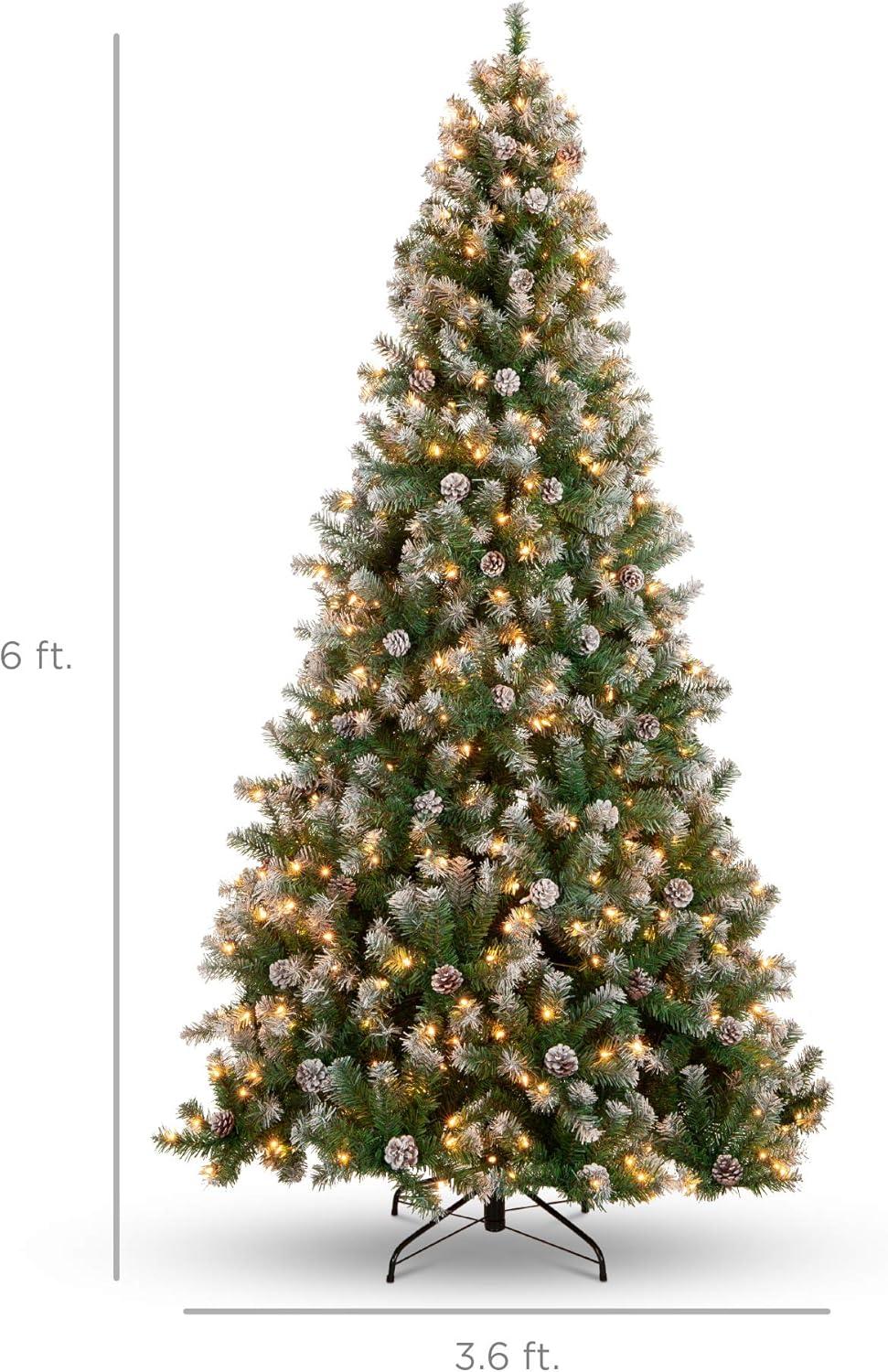 Best Choice Products 6ft Pre-Lit Pre-Decorated Holiday Christmas Tree w/ 1,000 Flocked Tips, 250 Lights, Metal Base