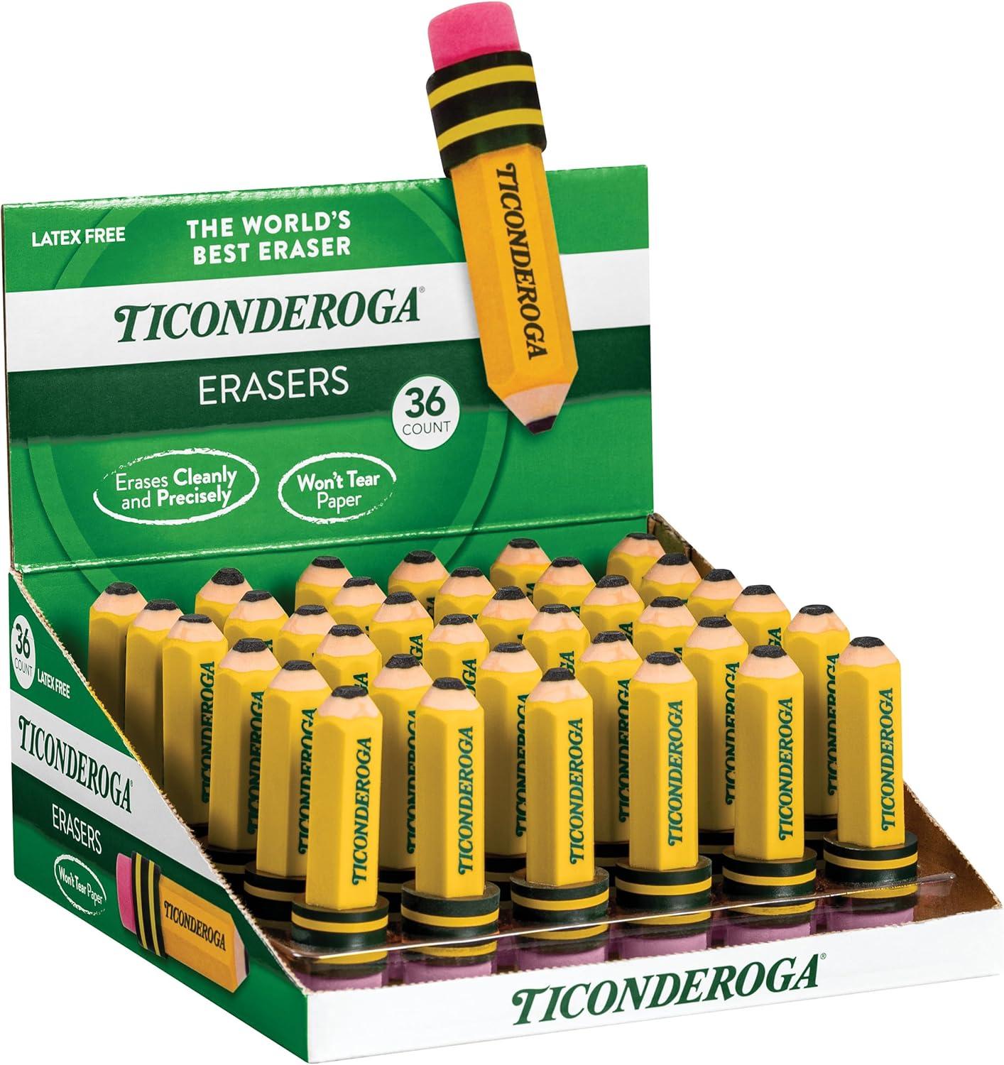 Ticonderoga Pencil-Shaped Erasers, Yellow, Pack of 36