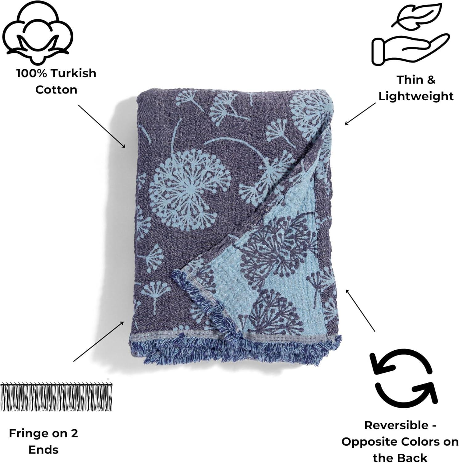 Navy and Blue Reversible Cotton Dandelion Throw Blanket