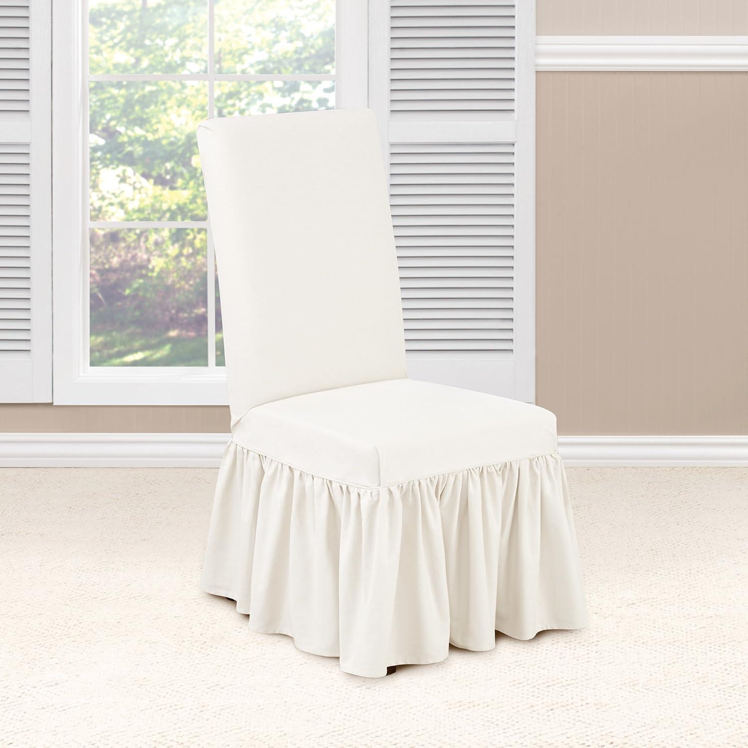 Essential Twill Ruffled Long Dining Chair Slipcover, Dining Chair Cover with Cot