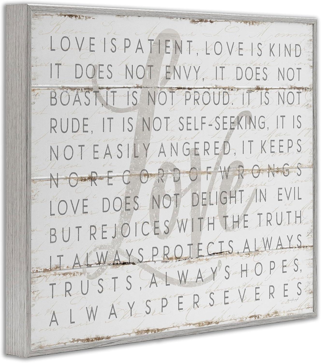 The Stupell Home Decor Love Is Patient Grey on White Planked Look Gray Framed Texturized Art