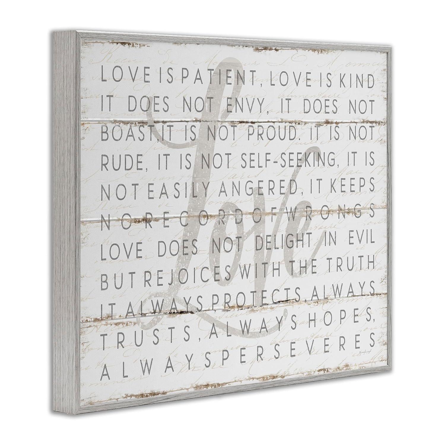 The Stupell Home Decor Love Is Patient Grey on White Planked Look Gray Framed Texturized Art