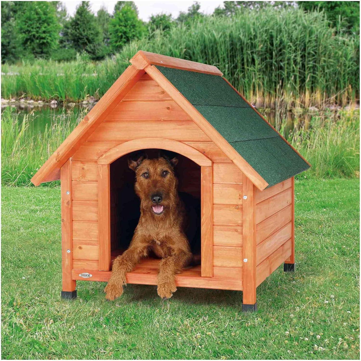 TRIXIE Cottage Weatherproof Outdoor Wooden Dog House Raised Floor for Medium Dogs Brown