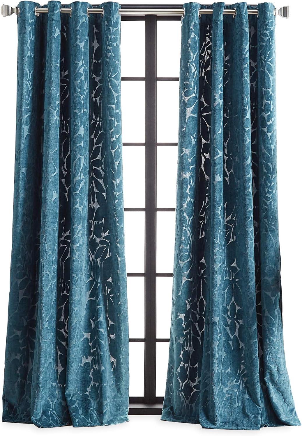 Martha Stewart Sherwood Velvet Grommet Teal Curtain Panel Pair