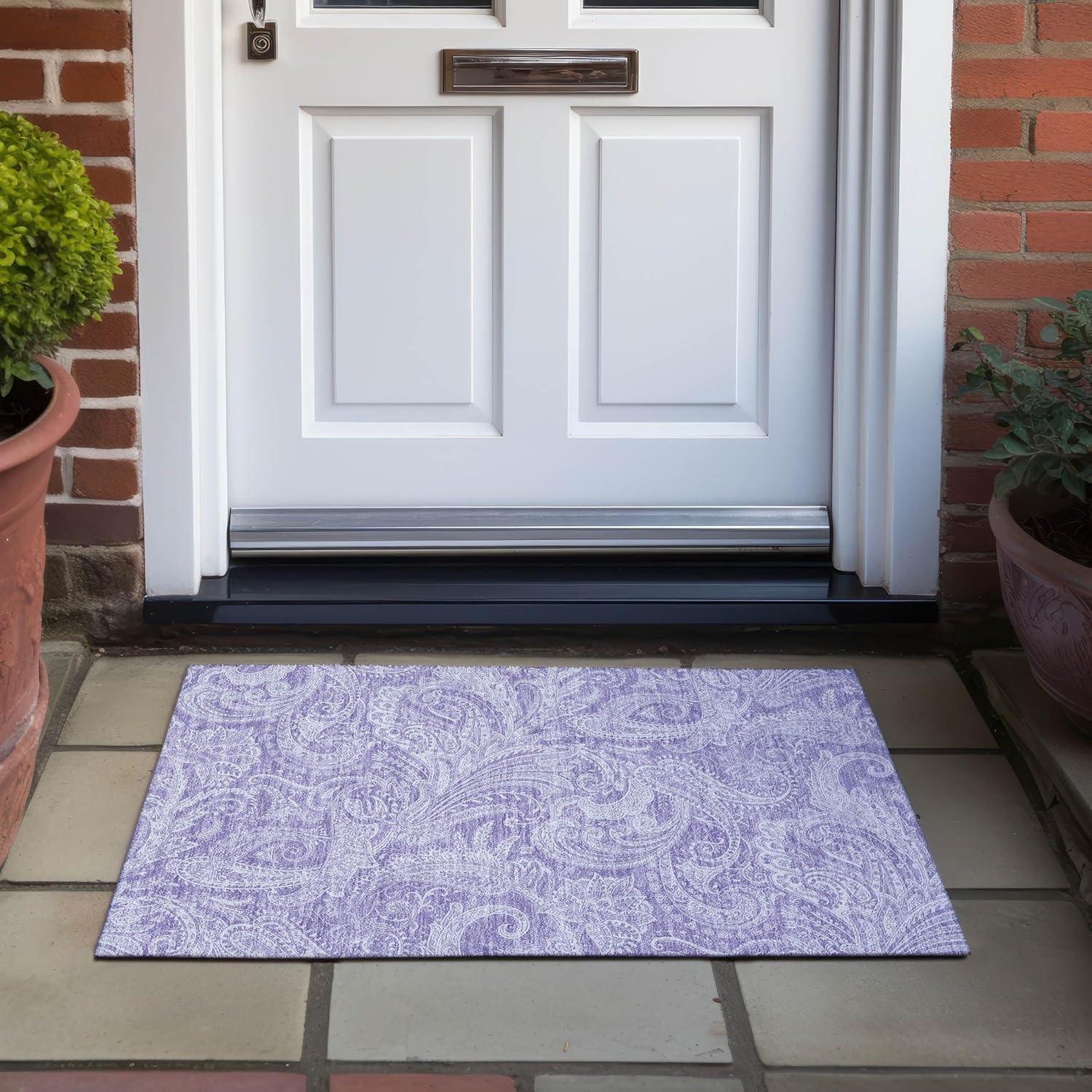 Lavender Paisley Flat Woven Indoor Outdoor Rug