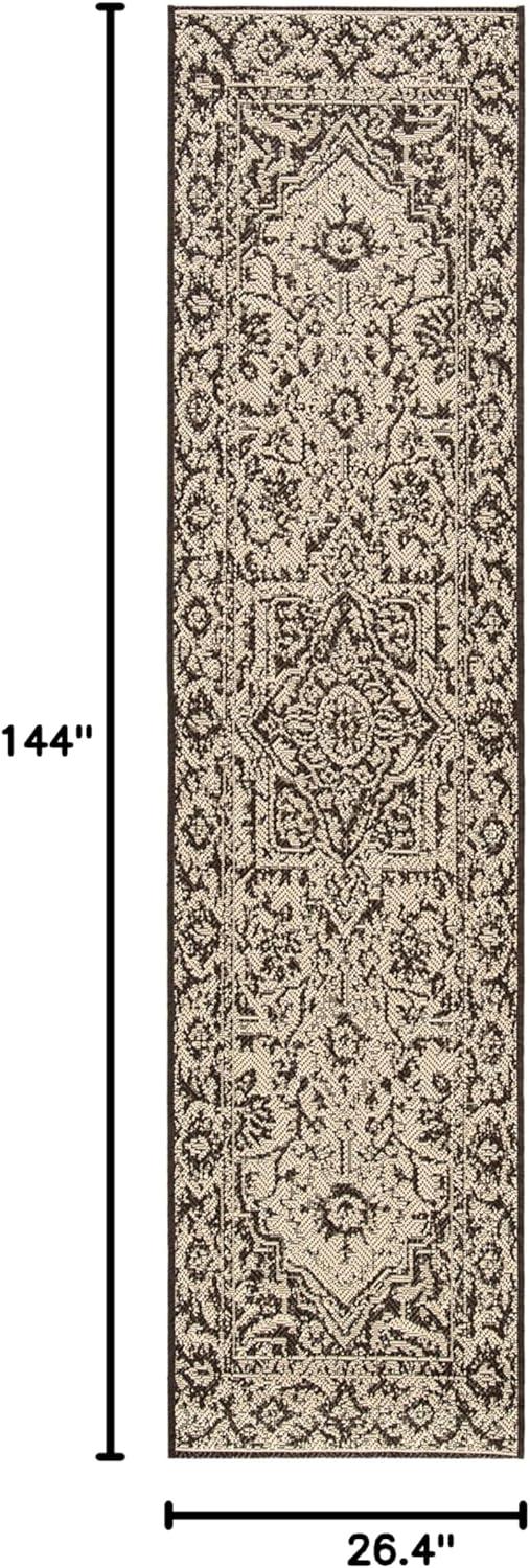 Beach House BHS139 Power Loomed Indoor/Outdoor Runner Rug - Creme/Brown - 2'2"x12' - Safavieh