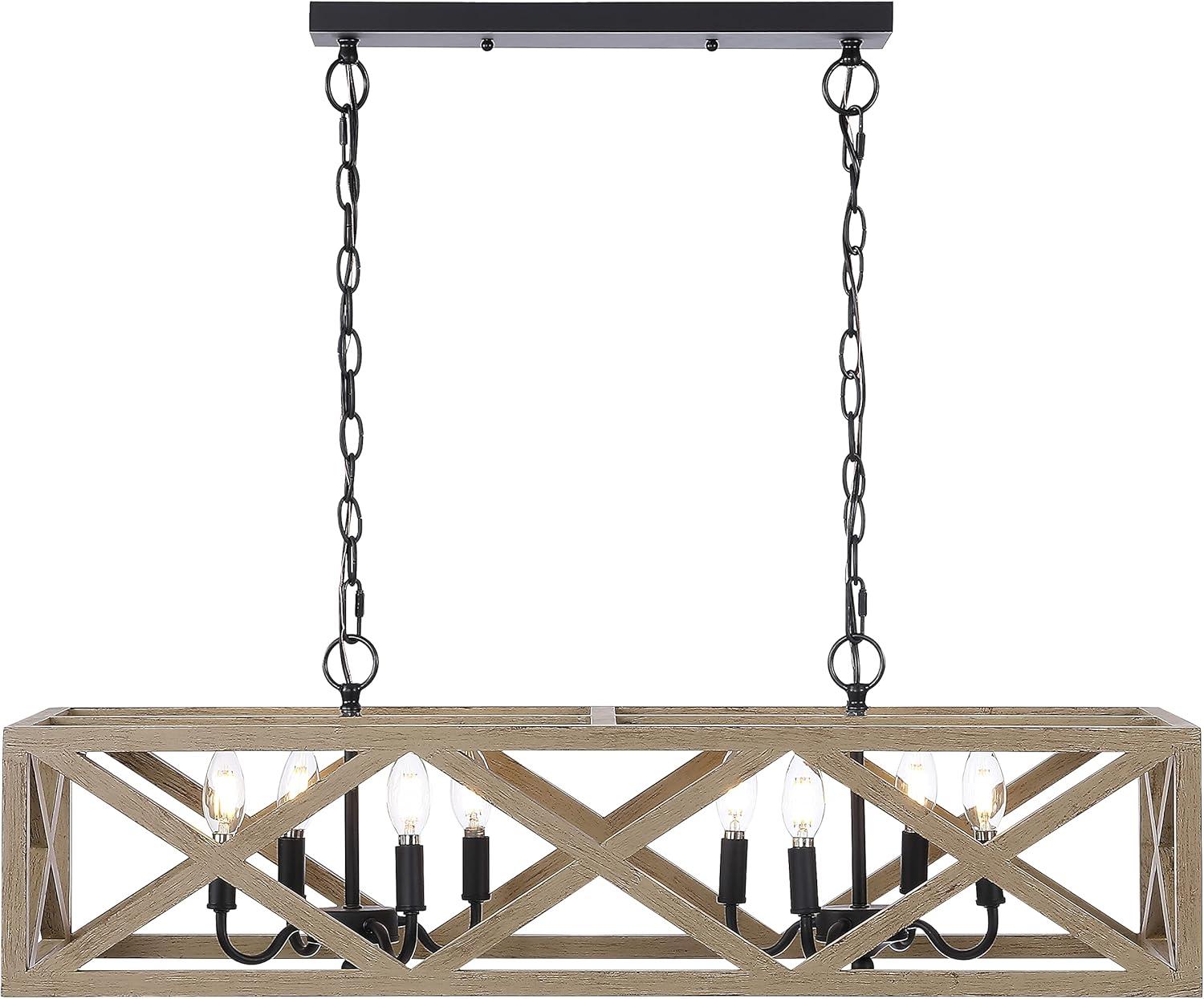 SAFAVIEH Quentin 8 Light X-Frame Modern Pendant, Black/Wood