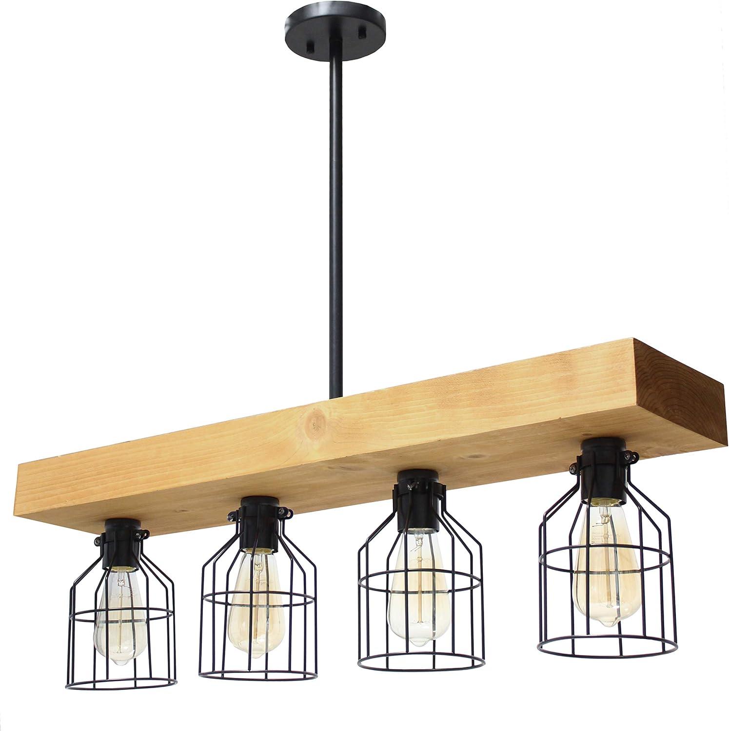 Elegant Designs 47.5" Farmhouse Rustic Cage Ceiling Pendant, Light Wood