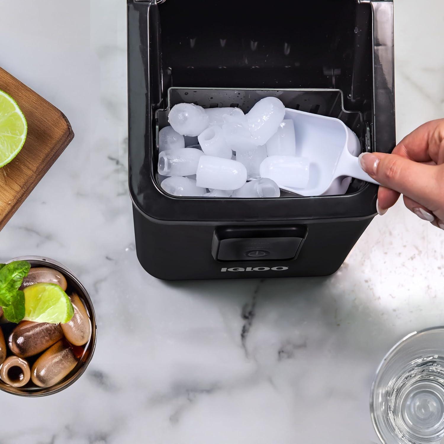 Igloo Handled Automatic Ice Machine Self Cleaning Countertop Ice Maker with Scoop, Black