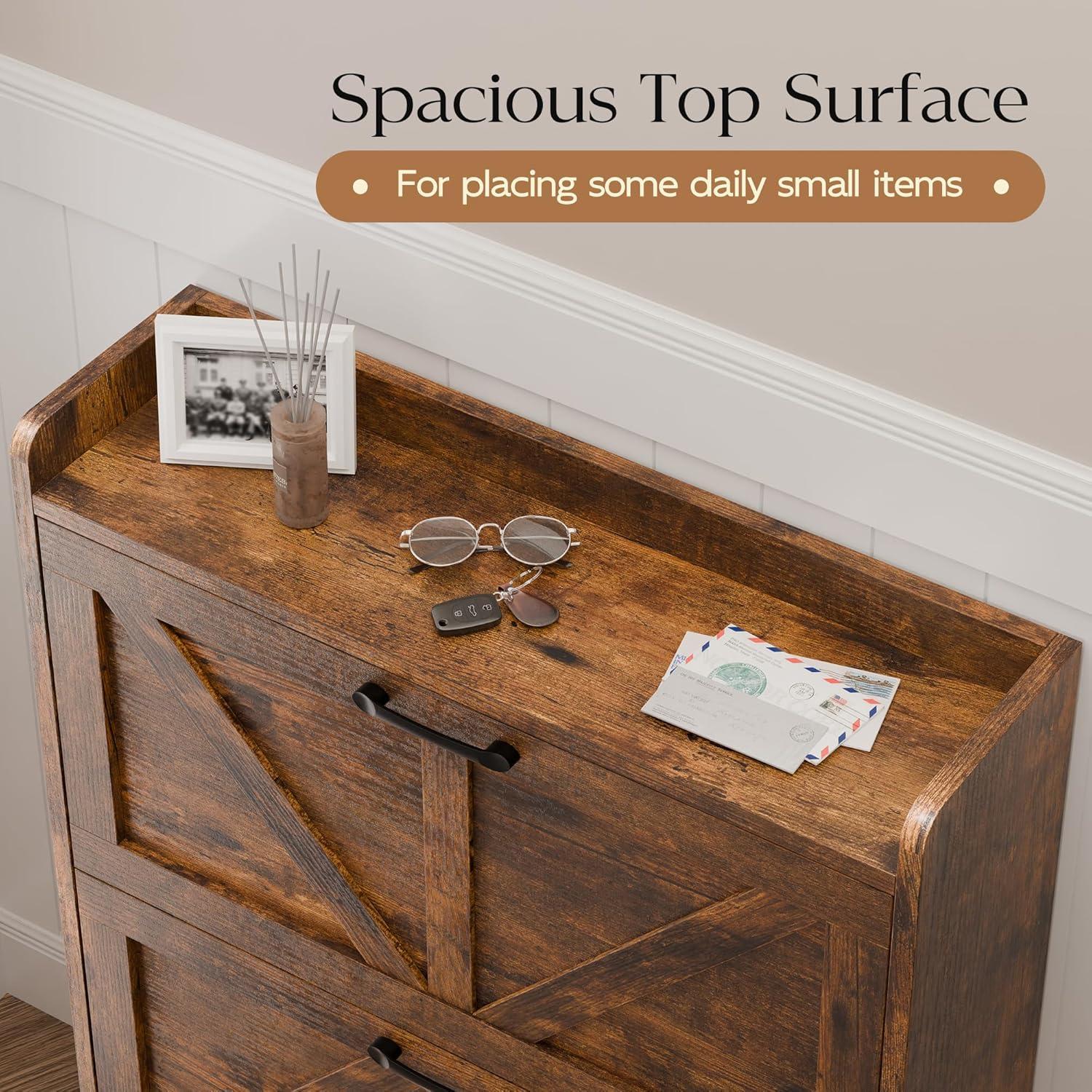 Clearance! BTMWAY Shoe Cabinet with 2 Flip Drawers, Narrow Shoe Storage Cabinet for Entryway, Freestanding Shoe Organizer with Metal Legs, Rustic Brown