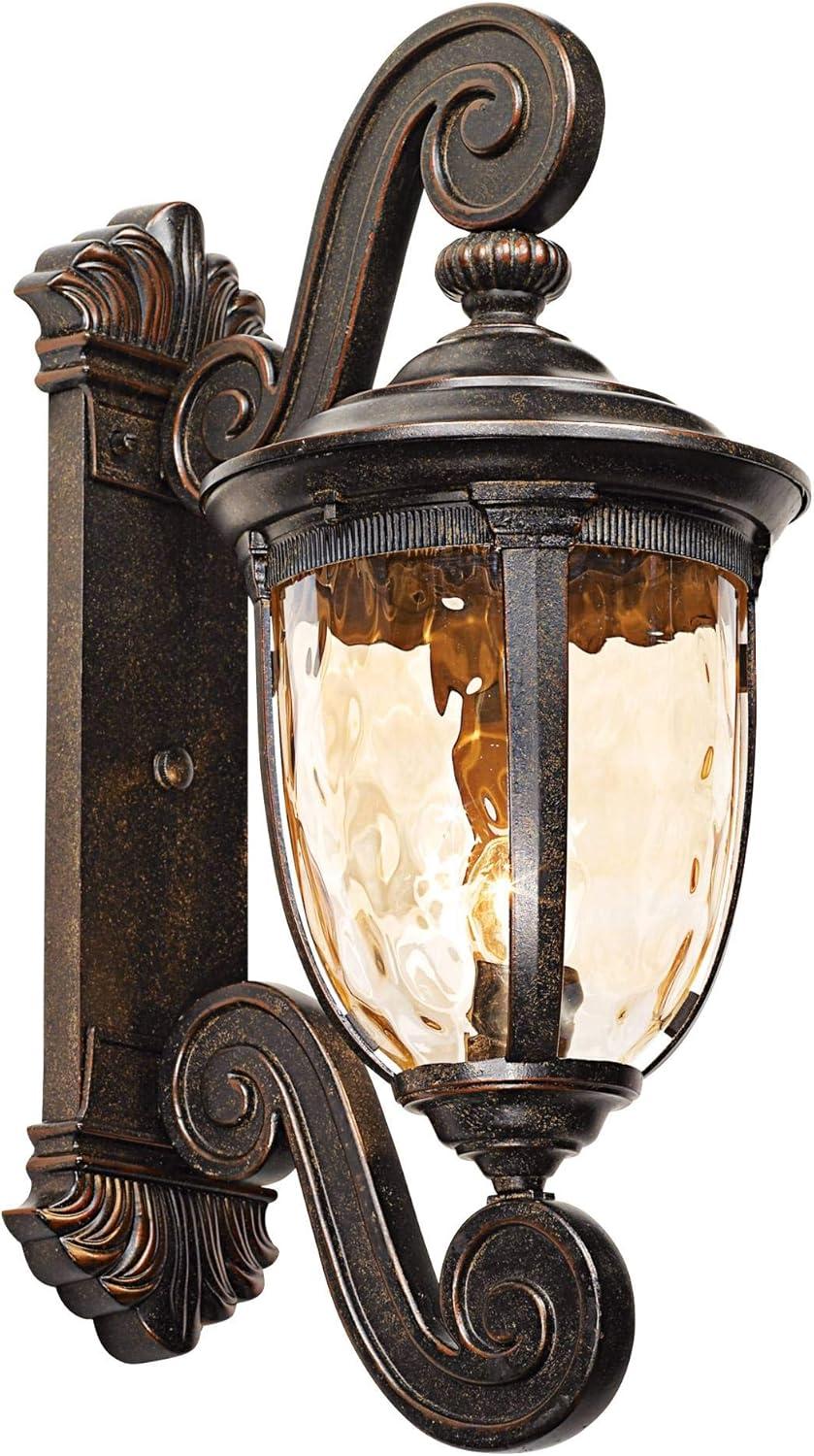 Bellagio Traditional Bronze Outdoor Wall Light with Champagne Hammered Glass