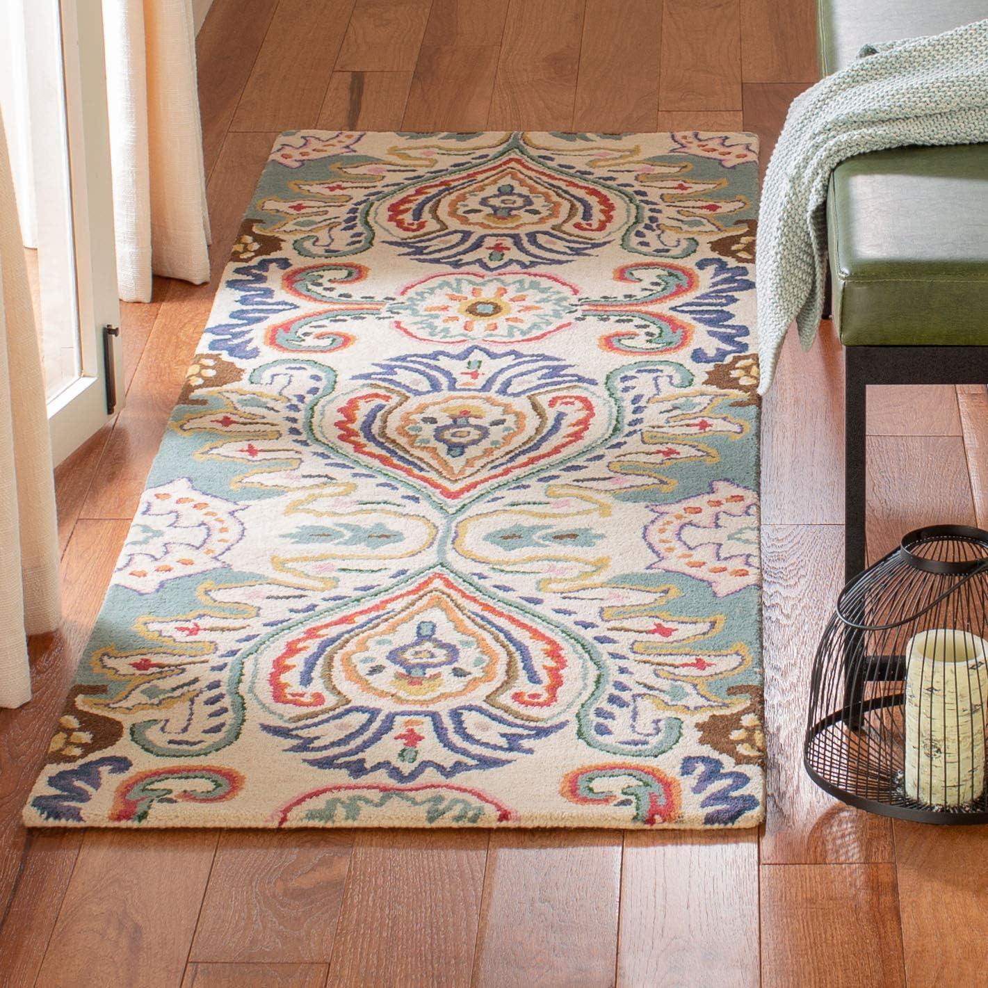 Bella BEL118 Hand Tufted Accent Rug - Ivory/Teal - 2'6"x4' - Safavieh.