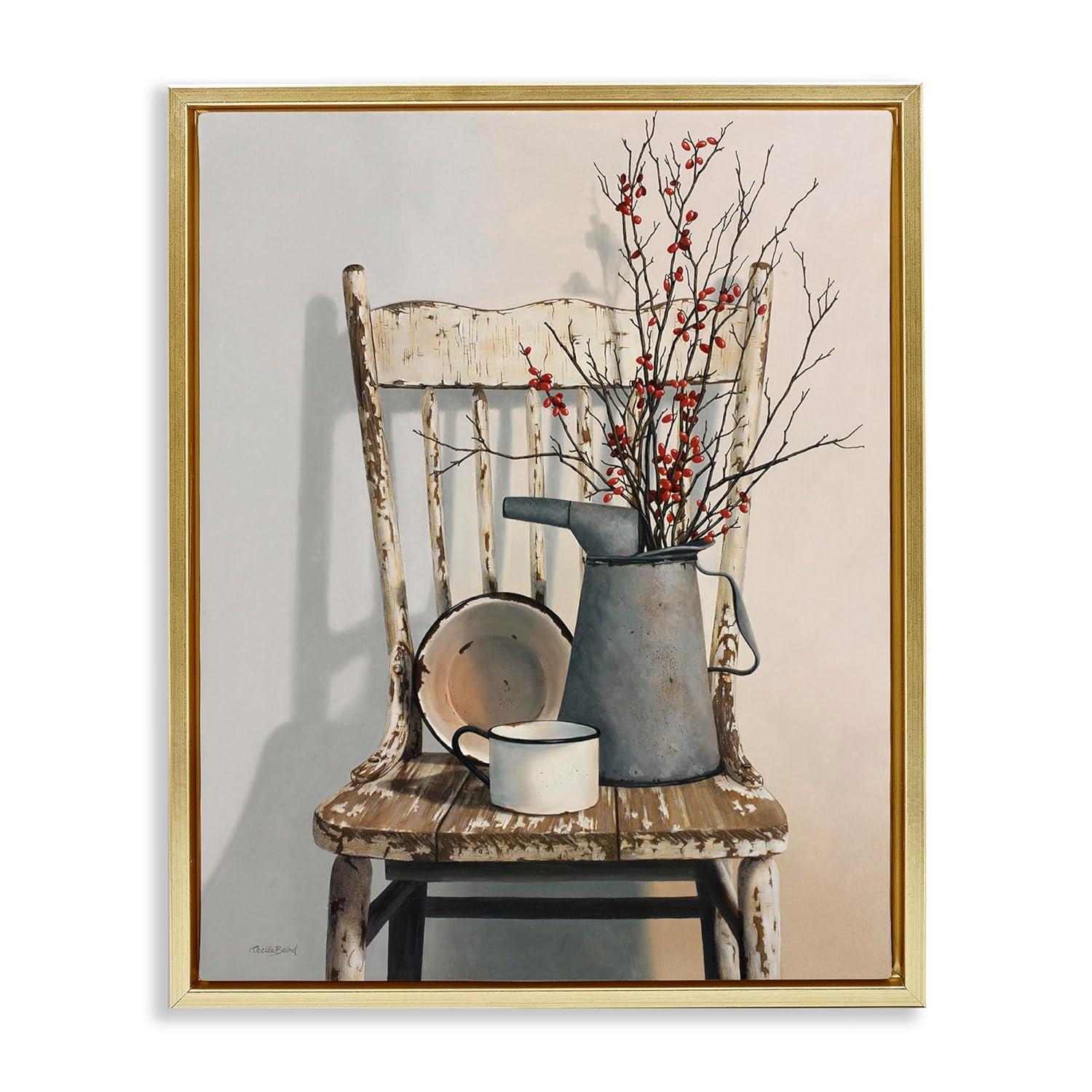 Stupell Industries Vintage Rustic Things Neutral Painting Gold Floater Framed Canvas Wall Art, 24 x 30