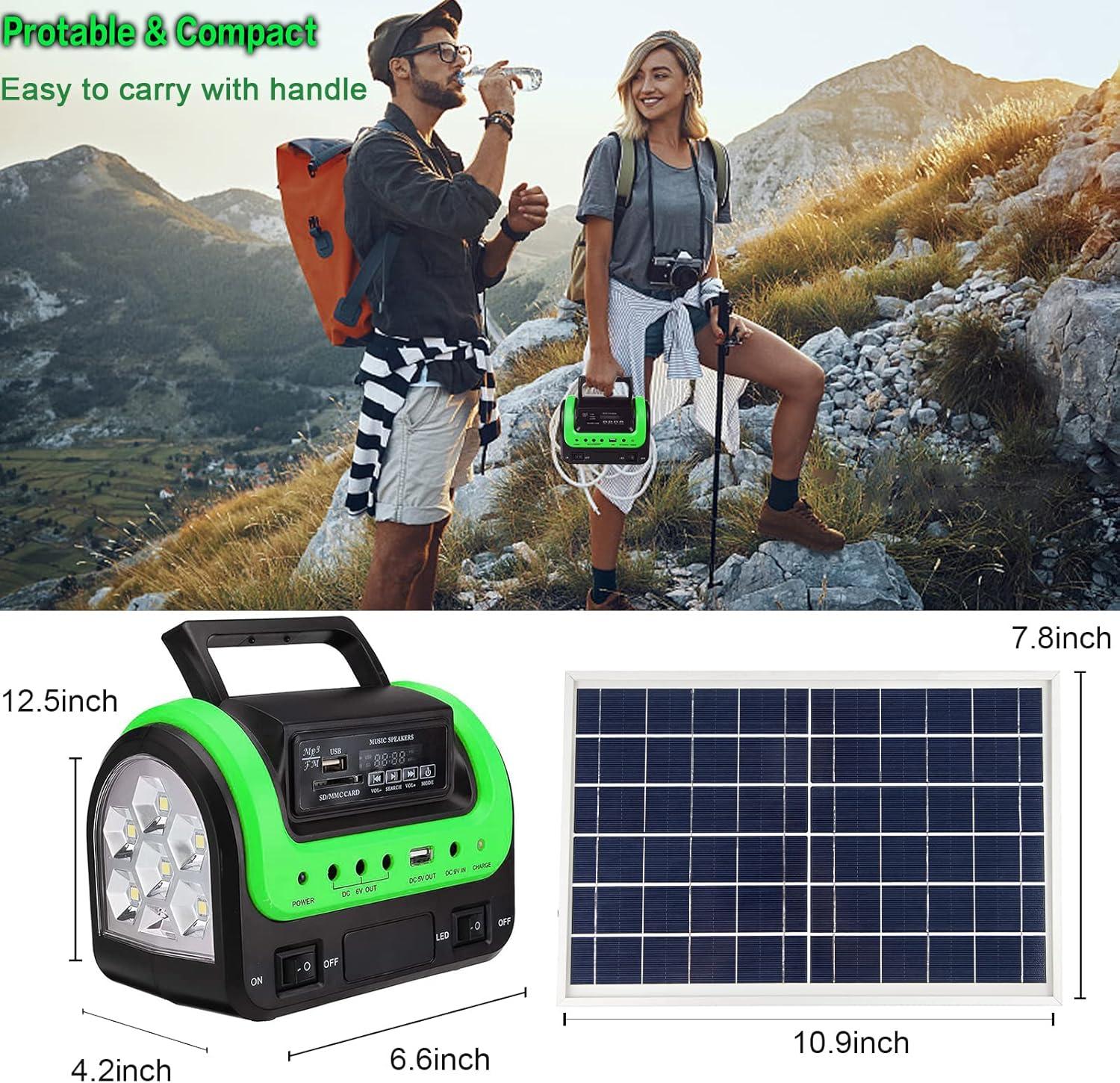 Green Portable Solar Power Station with LED Lights and USB Outlets