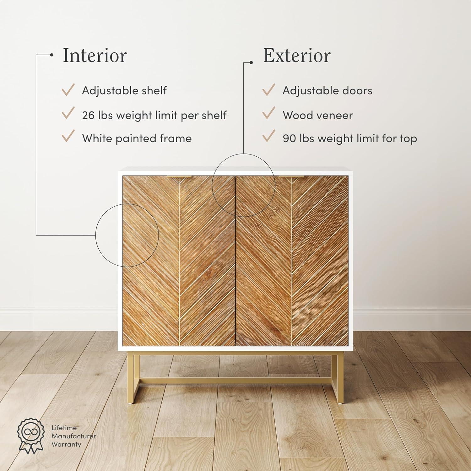 Enloe Wood 2 Door Storage Cabinet Matte White/Natural Wash Wood - Nathan James: Laminate Surface, Adjustable Shelf, Wood & Metal Frame