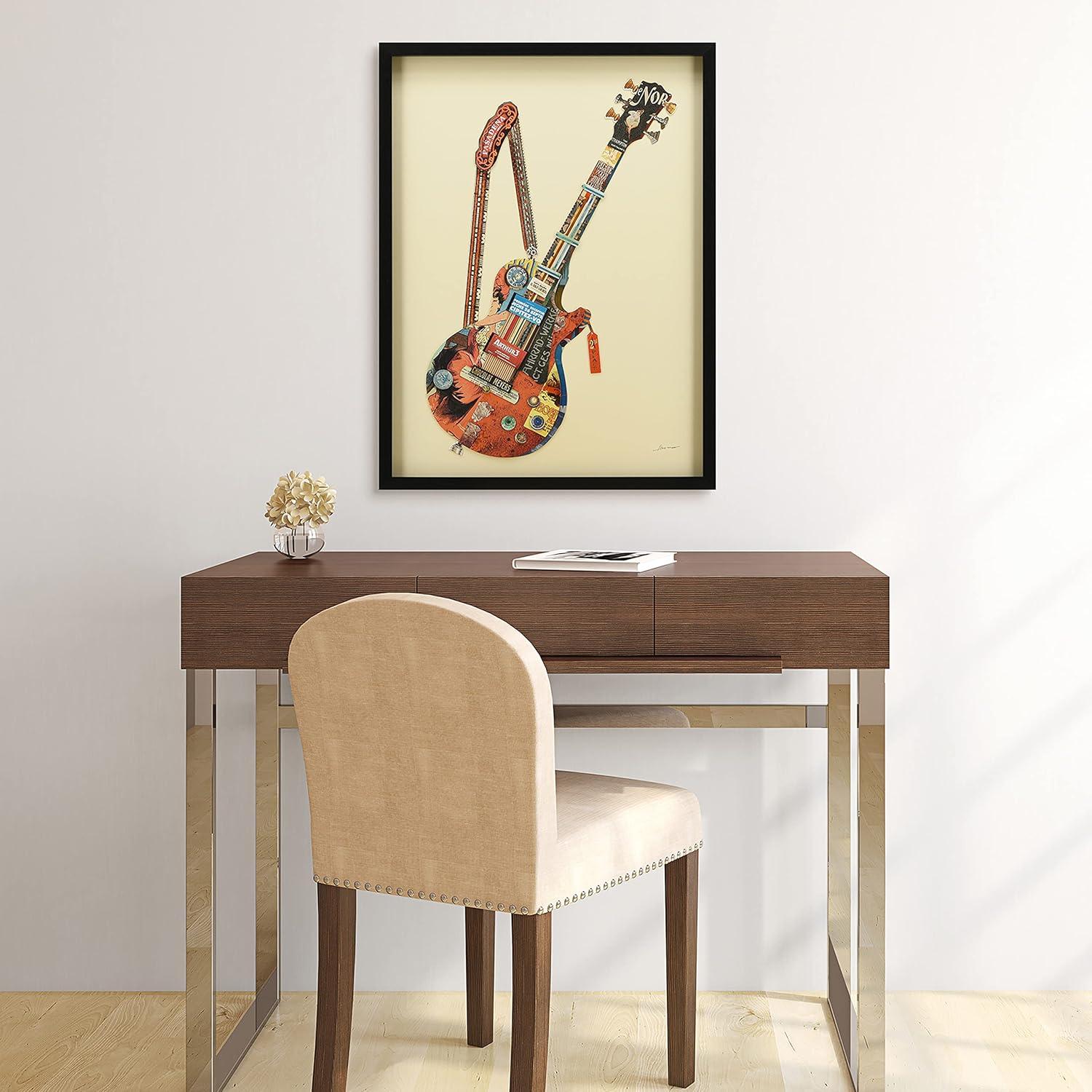 "Electric Guitar" Dimensional Collage Framed Graphic Art Under Glass Wall Art