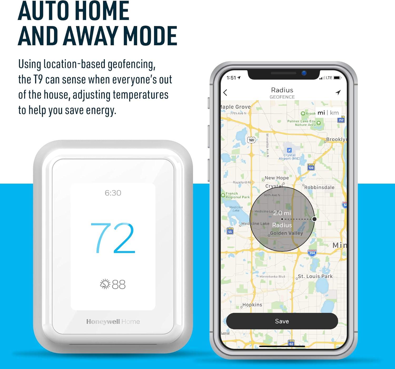 Honeywell T9 Smart Programmable Touch-Screen Wi-Fi Thermostat White