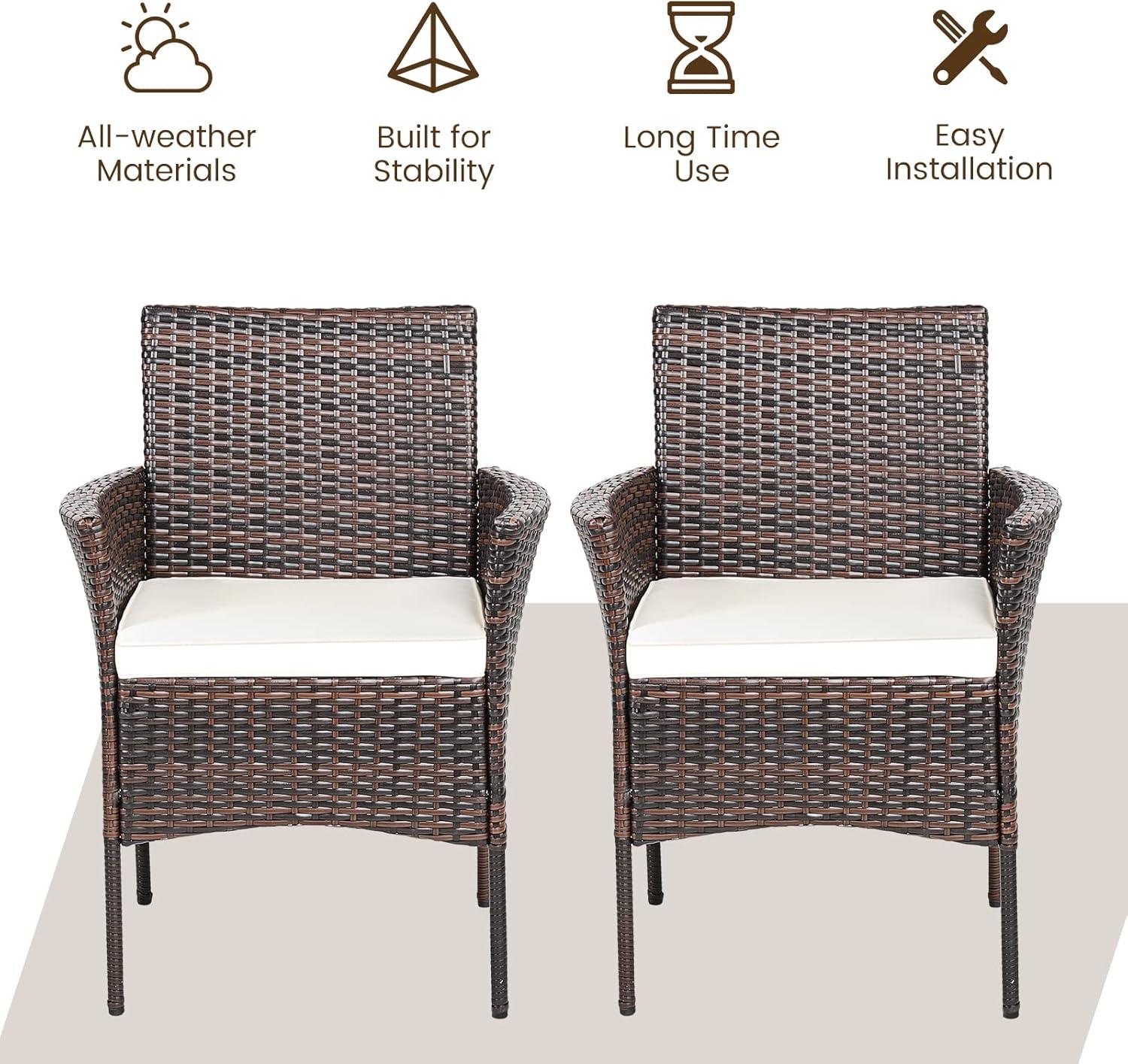 Tangkula Outdoor 2 PCS Rattan Dining Chair Patio Cushioned Arm Chair w/Zipper Brown