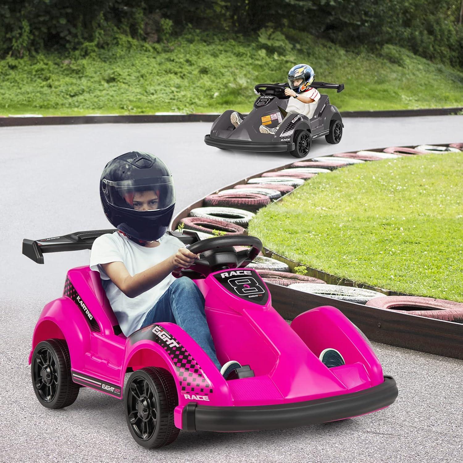 Costway 6V Electric Go Kart for Kids Electric Ride On Car w/ 2.4G Remote Control w/Soft Start Sound and Music Function Pink