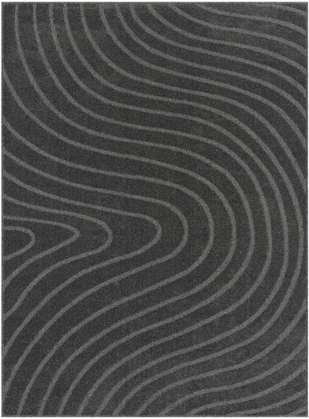 Luxe Weavers Modern Geometric Wave Anthracite 2x3 Area Rug