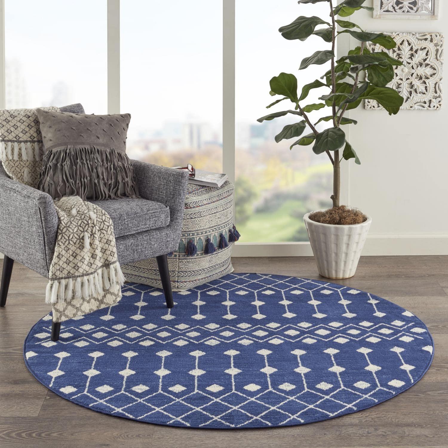 Nourison Grafix GRF37 Indoor Area Rug Navy 5'3" x ROUND