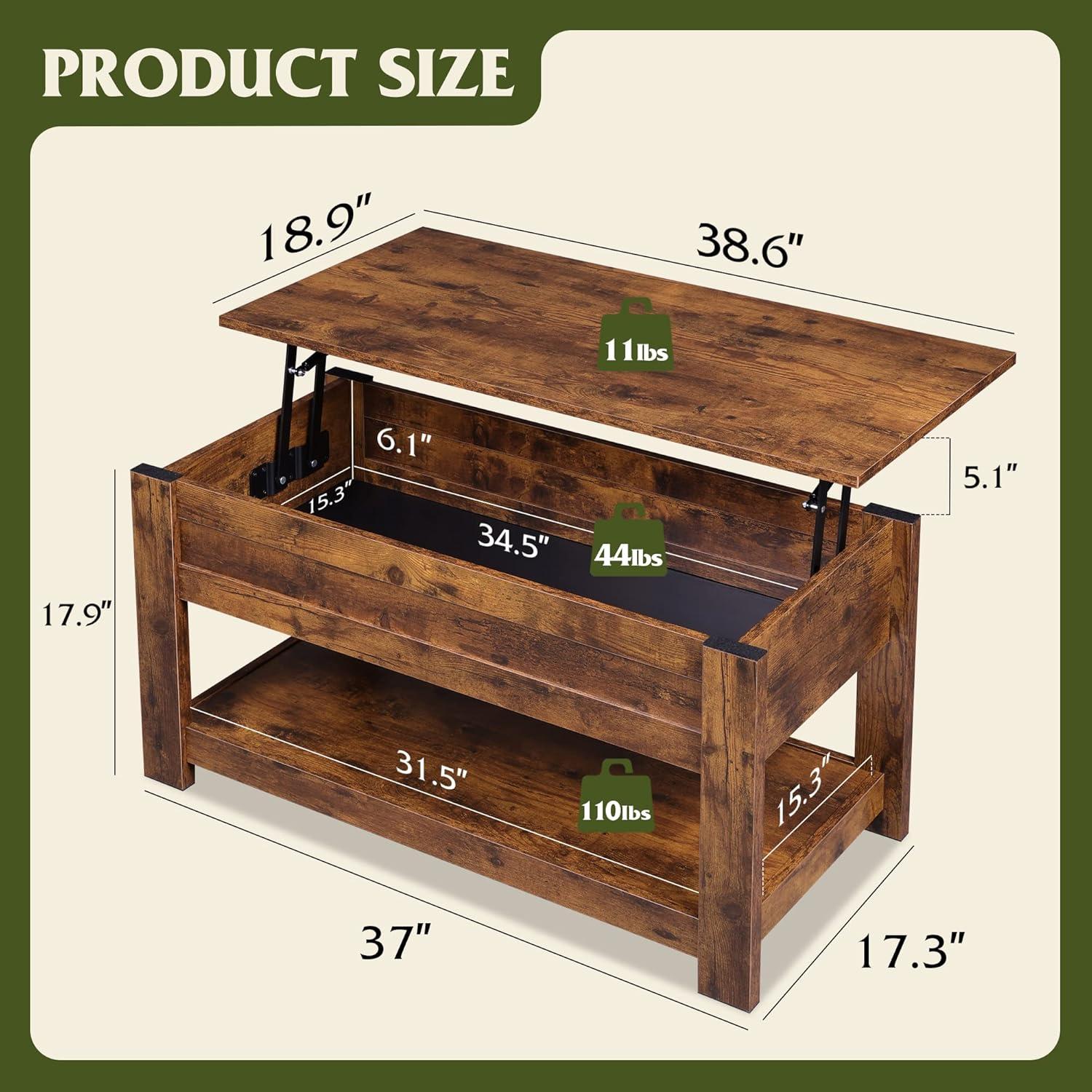 Millwood Pines Coffee Table, 39" Lift Top Coffee Table With Hidden Compartment And Storage Shelf For Living Room