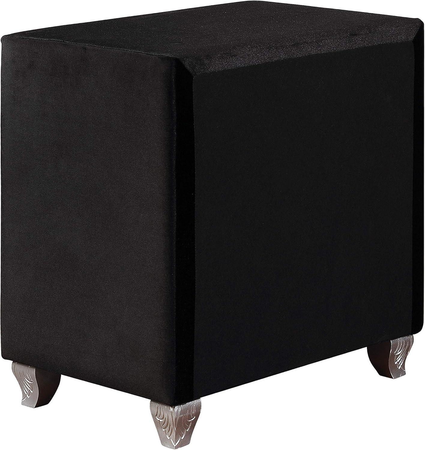 Coaster Deanna Contemporary 2-Drawer Velvet Nightstand in Black