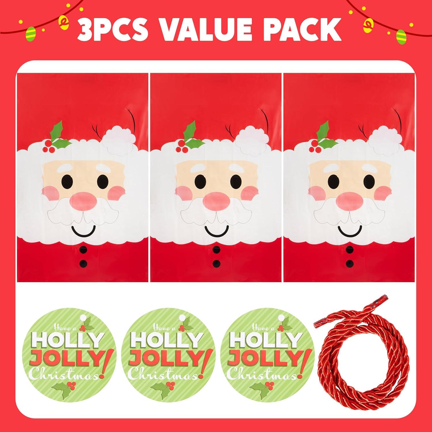 JOYIN 3 PCs Jumbo Holiday Santa Gift Bag 56 x36 with Gift Tags for Christmas Season, Gift Giving, Holiday Presents, Giant Gifts Decorations