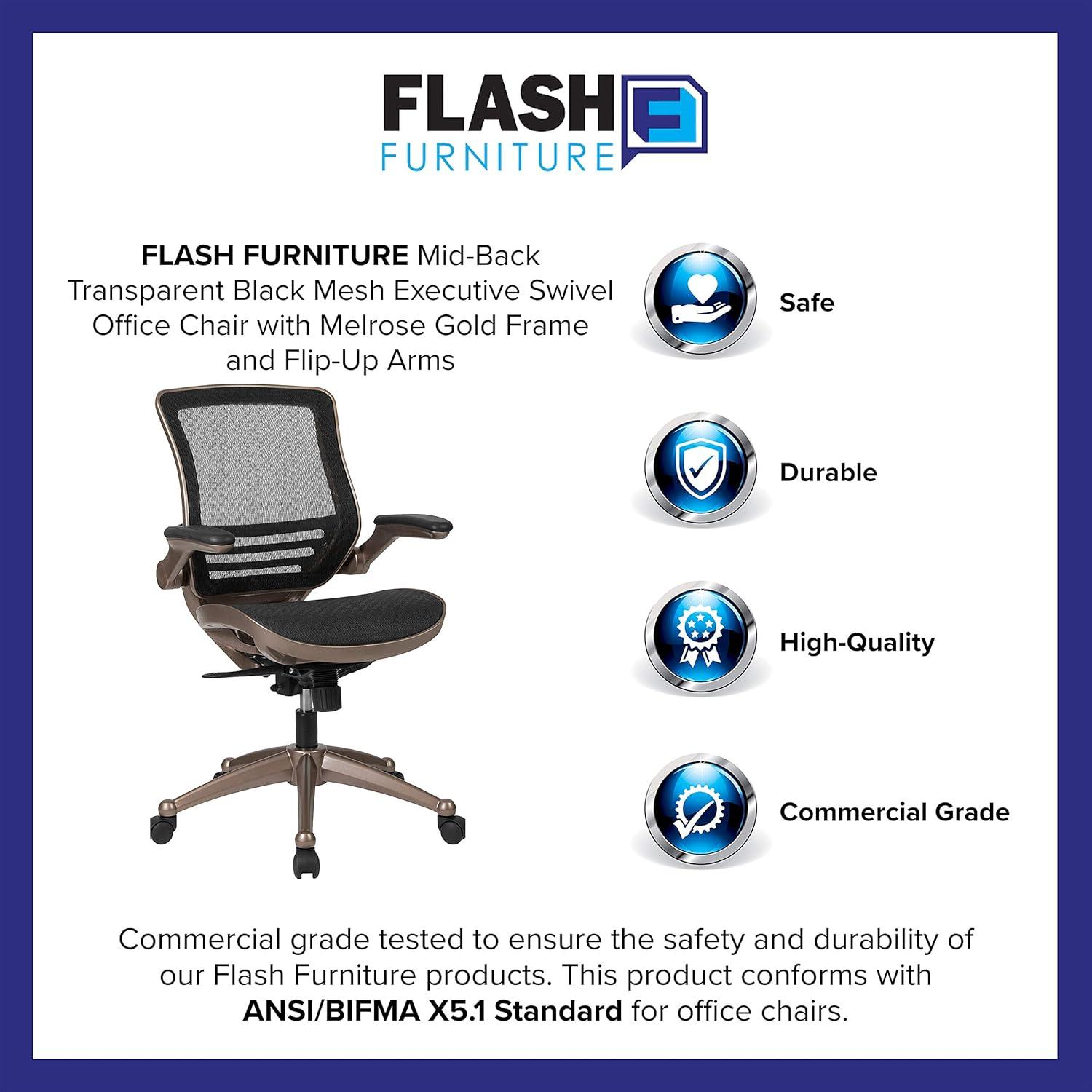 Flash Furniture Mid-Back Transparent Mesh Executive Swivel Office Chair with Flip-Up Arms