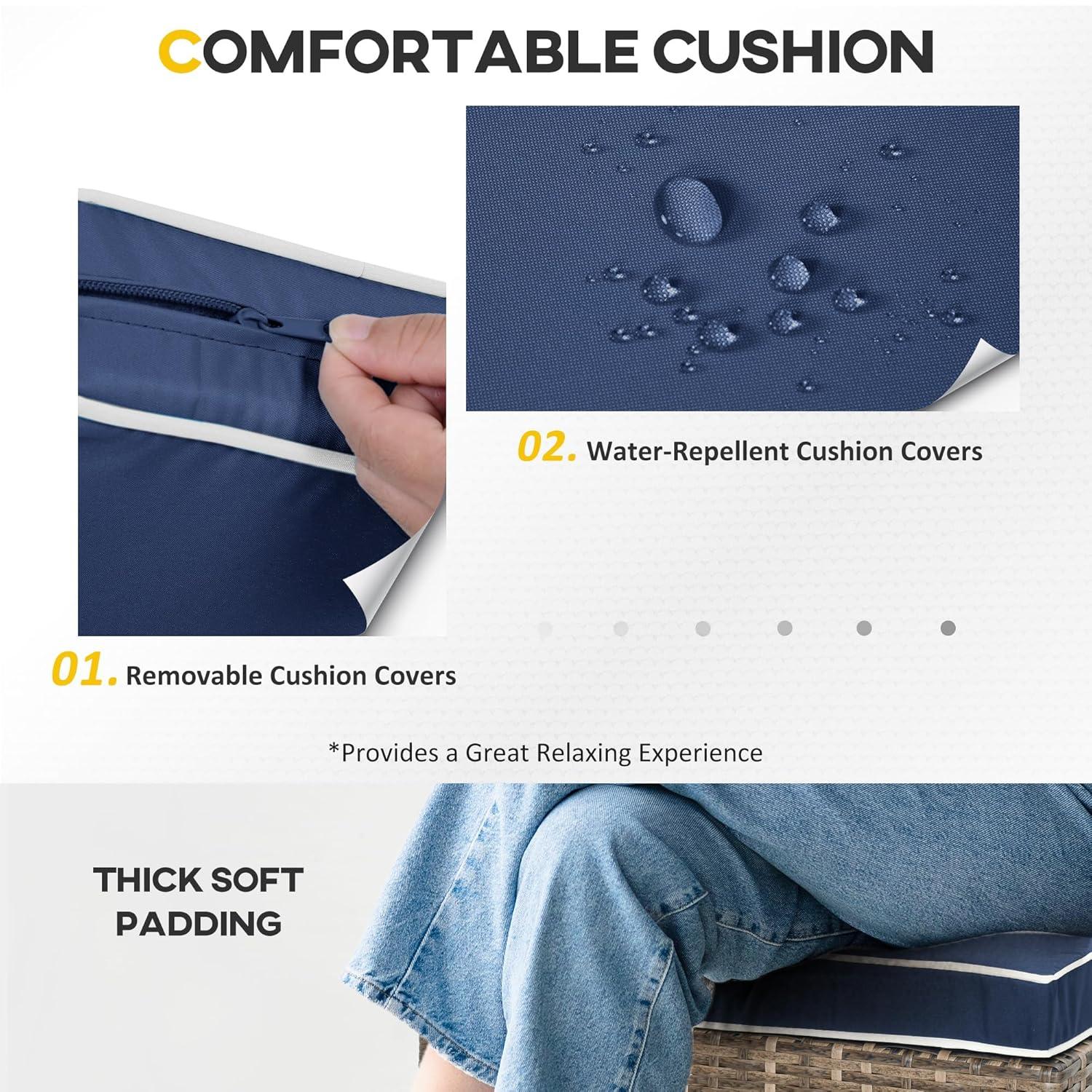 Outsunny 7-Piece Patio Furniture Set, Outdoor Wicker Conversation Set, All Weather PE Rattan Sectional Sofa w/ Faux Wood Table, Stripe Pillows, Beige