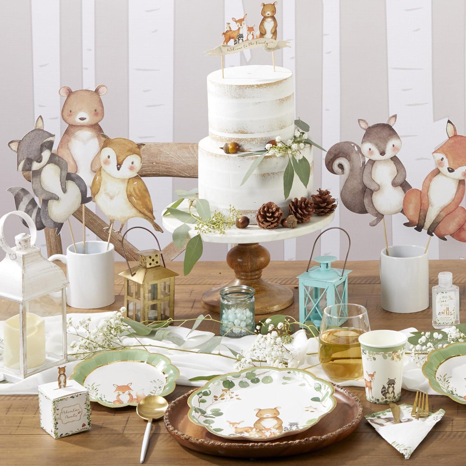 Kate Aspen Kate Aspen Woodland Baby Shower Decorations; 78-Piece Disposable Party Plates; Cups & Napkins Set for 16 Guests – Adorable Woodland Animals Theme, Table Decor; Birthday; Gender Neutral Party (Set of 78)