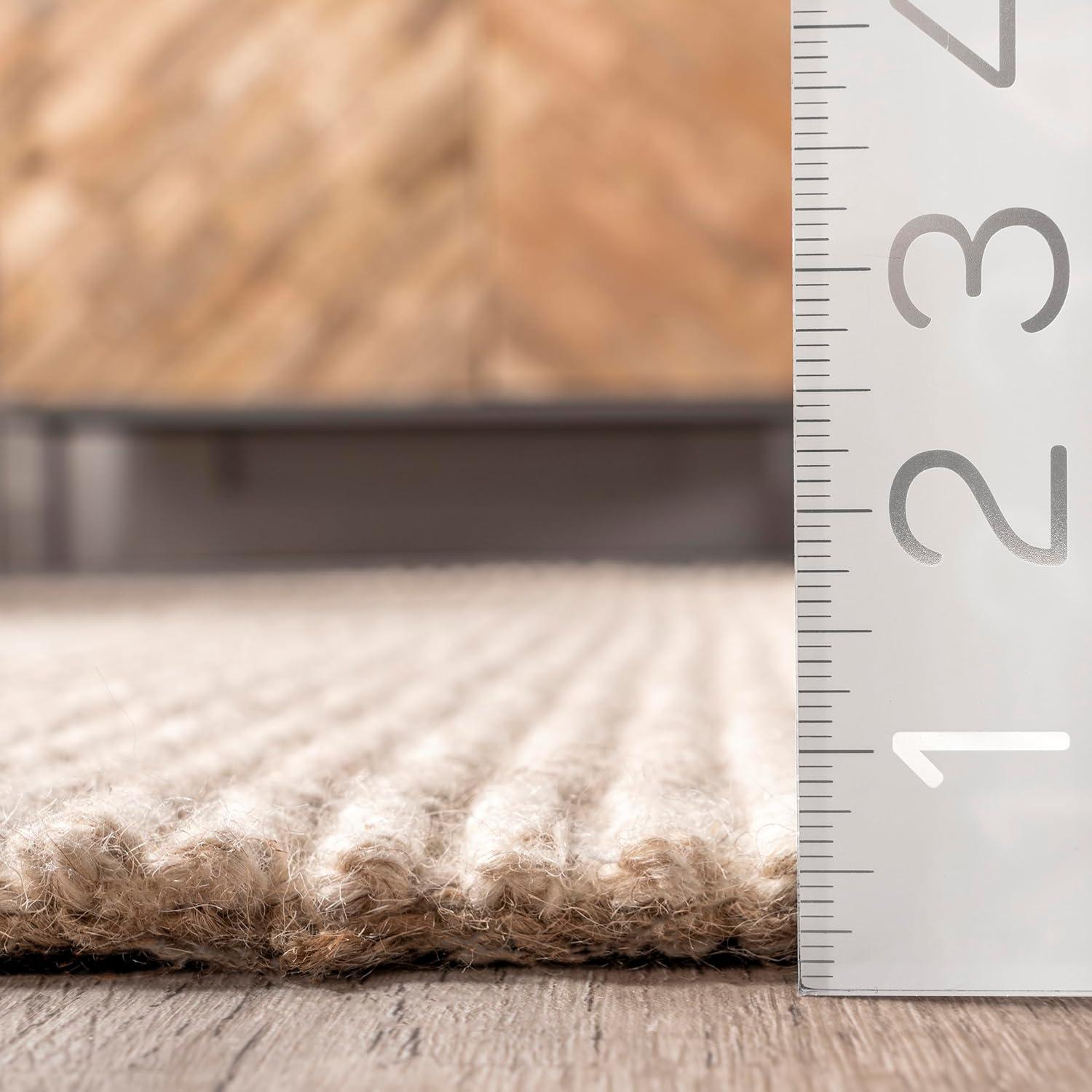 Nuloom Jolinn Striped 5x8 Wool Jute Indoor Area Rug for Dining Room Rug Neutral Rug Living Room Rug Kitchen, Natural/Ivory