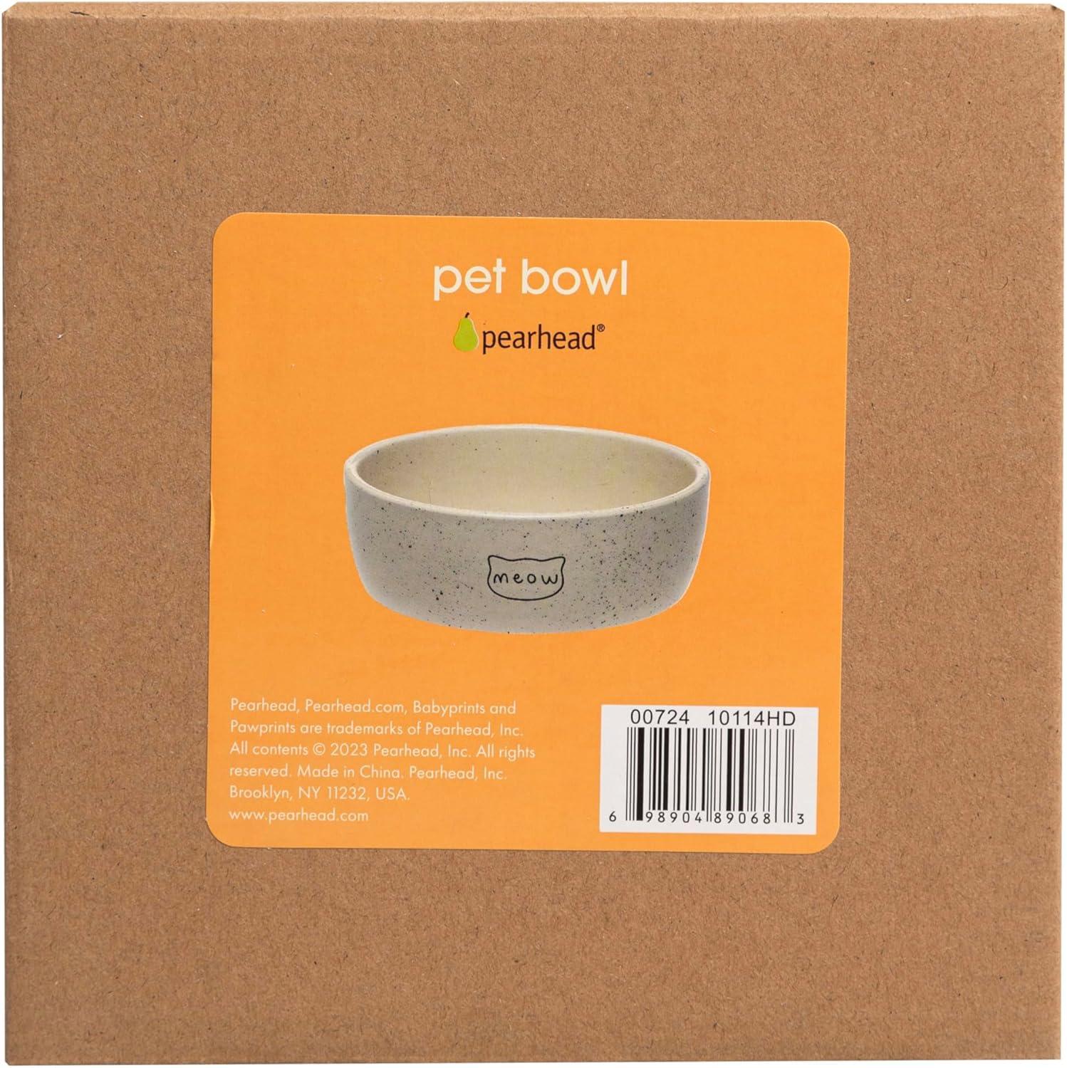 Pearhead Meow Ceramic Cat Bowl, Holds 1.3 Cups, Small Food and Water Bowl for Cats, Pet Dish, Microwave and Dishwasher Safe