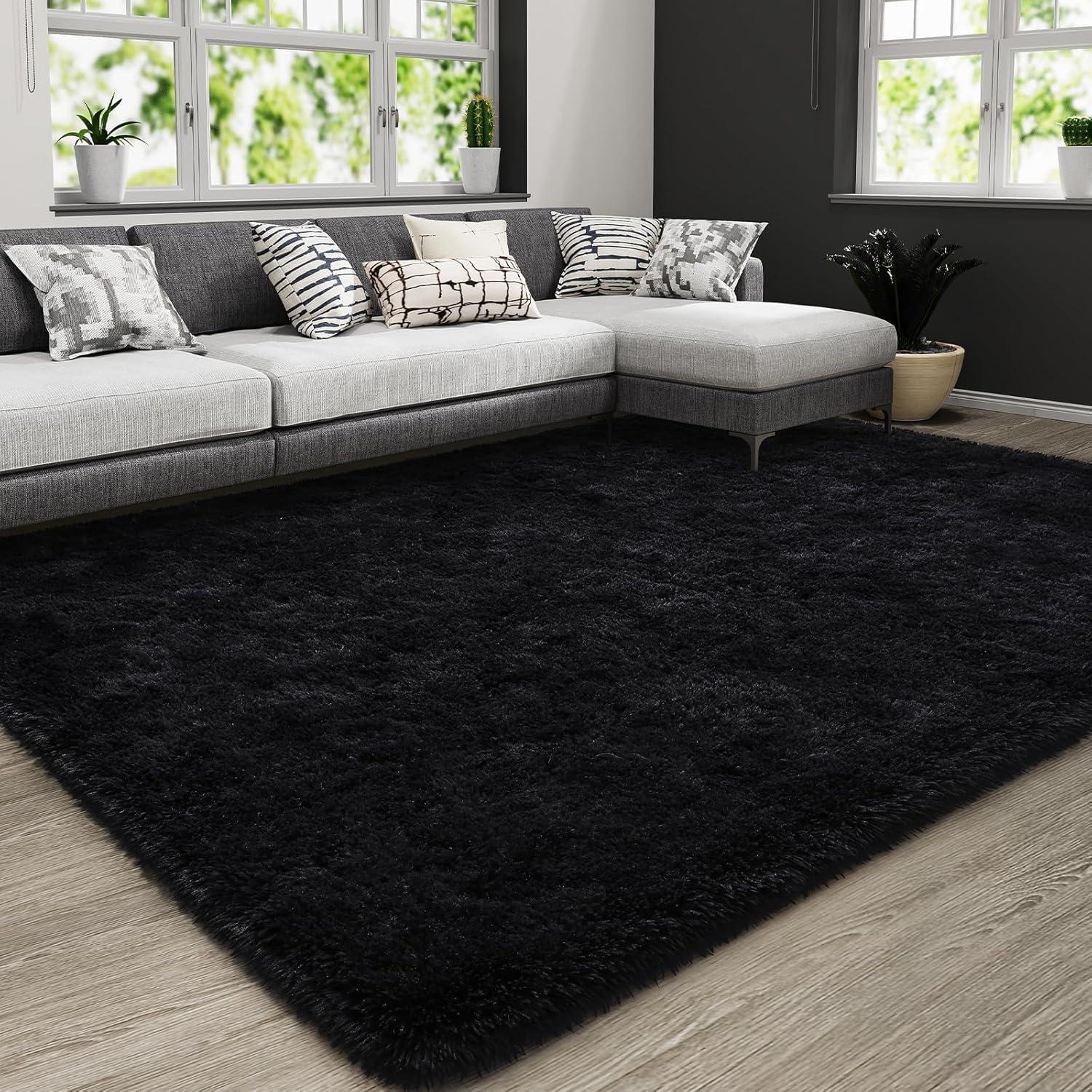 YJ.GWL Soft Fluffy Area Rugs for Bedroom Shaggy Living Room Rug Carpets for Bedroom Home Decor,4'x6',Black