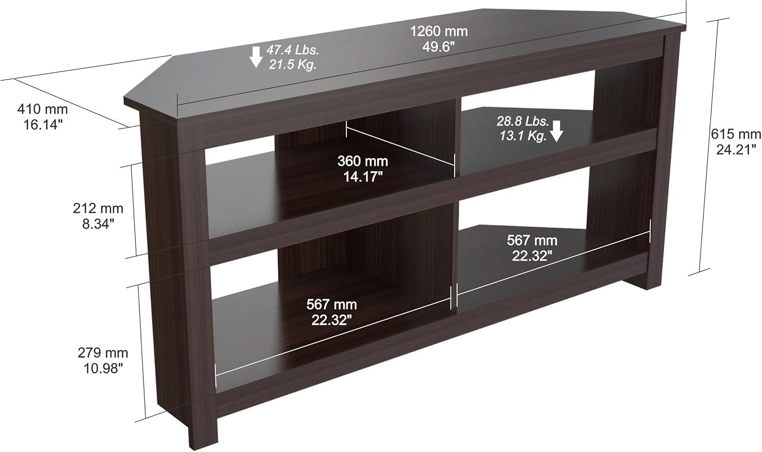 Espresso Melamine Corner TV Stand with Cabinet for 60" TVs