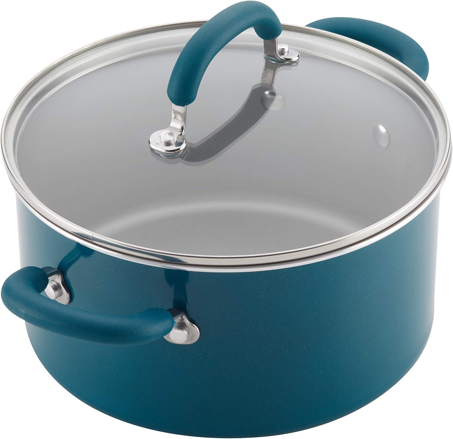 Rachael Ray Create Delicious Aluminum Nonstick Cookware Set, 13-Piece, Teal Shimmer