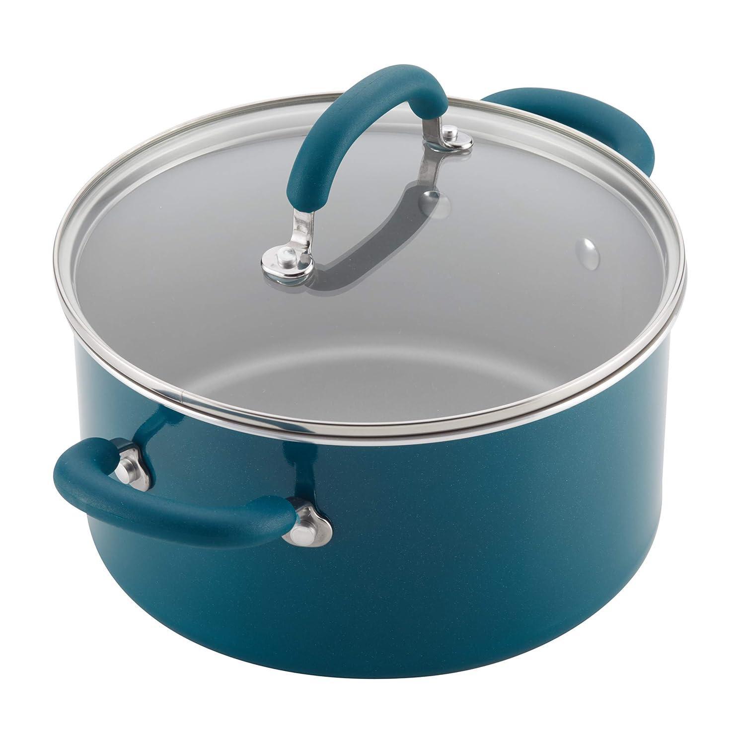 Rachael Ray Create Delicious Aluminum Nonstick Cookware Set, 13-Piece, Teal Shimmer