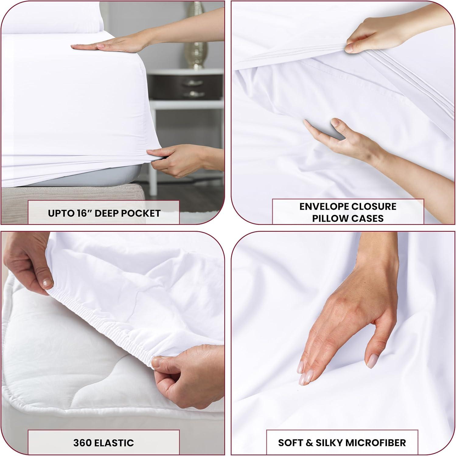 Lux Decor Collection King Bed Sheets, Premium Ultra-Soft Wrinkle Resistant Microfiber King Sheets Set, White