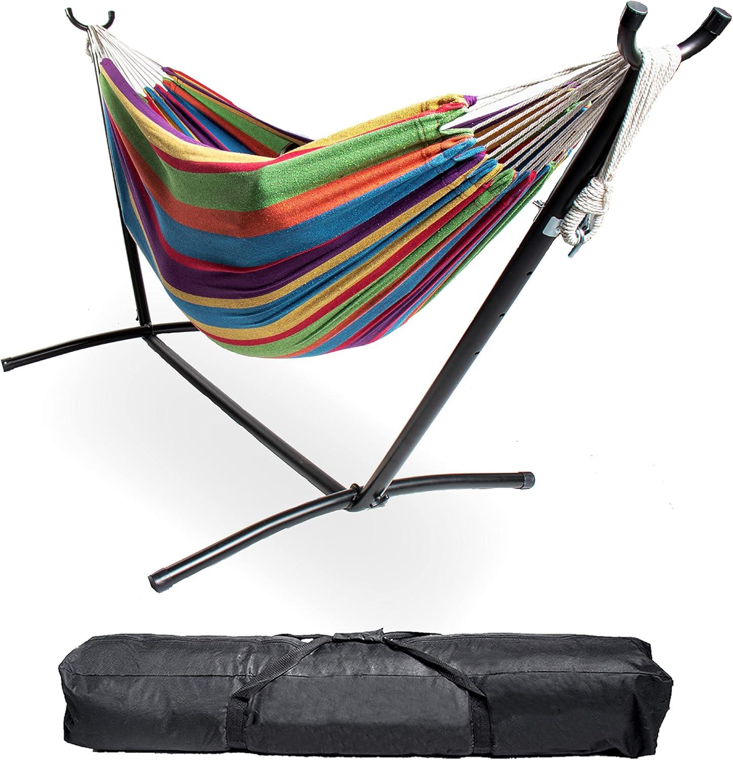 Two Person Hammock with Stand - Caribbean Rainbow - Backyard Expressions: Outdoor Furniture Swing, No Tools Assembly