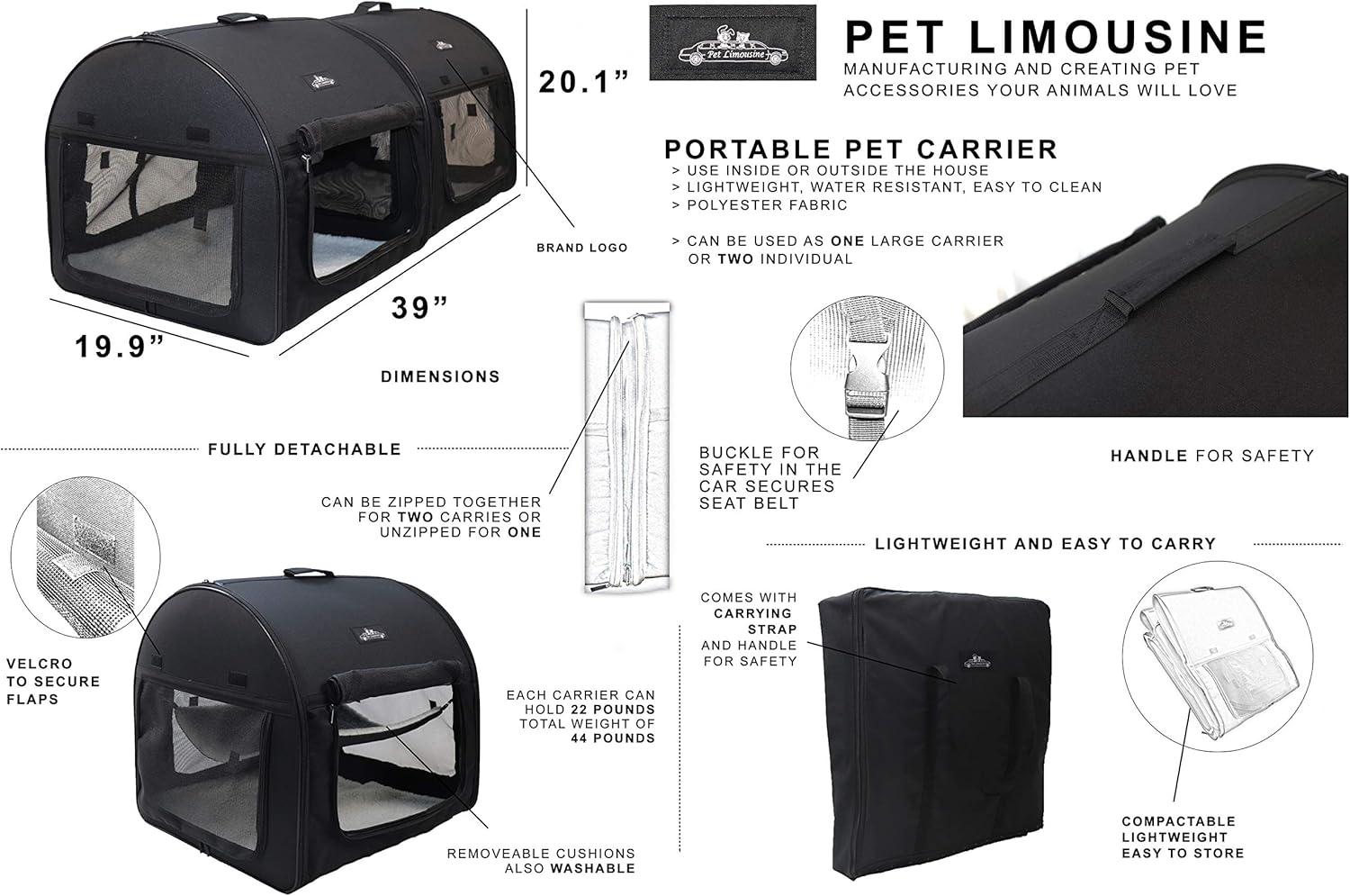 Gray Soft-Sided Double Travel Pet Carrier Crate