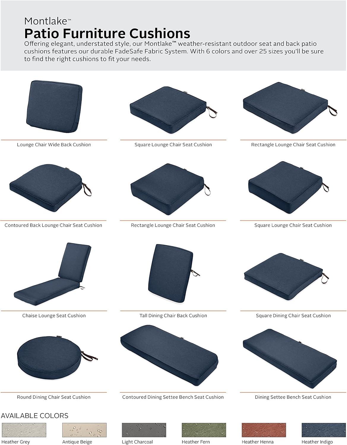 Classic Accessories Montlake FadeSafe Patio Bench/Settee Cushion Slip Cover - 3" Thick - Heavy Duty Outdoor Patio Cushion with Water Resistant Backing, Heather Indigo Blue, 54"W x 18"D x 3"T