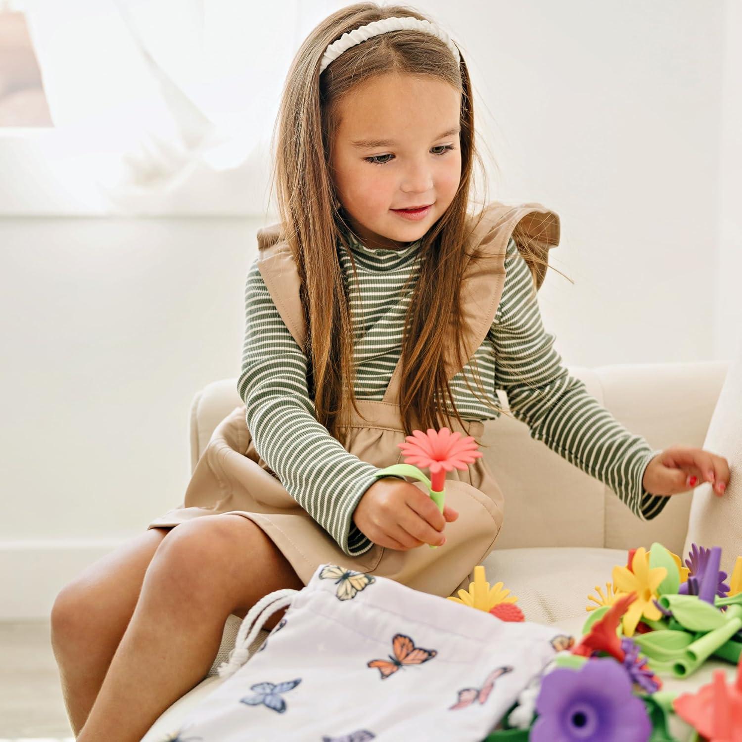 Gather & Knot Drawstring Gift Bags | 20" Large 12" Small | Premium Canvas | Reusable Fabric Wrap for Baby Shower or Girl Birthday | Butterfly