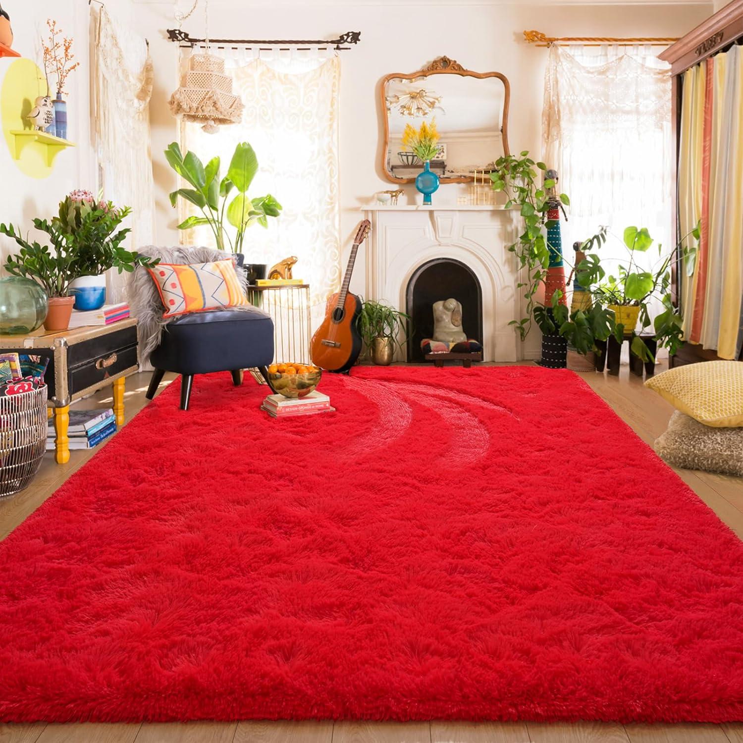 Softlife Super Soft Rug For Living Room Fluffy Rugs For Dorm Room Cute Plush carpet For Bedroom,8' x 10',Red