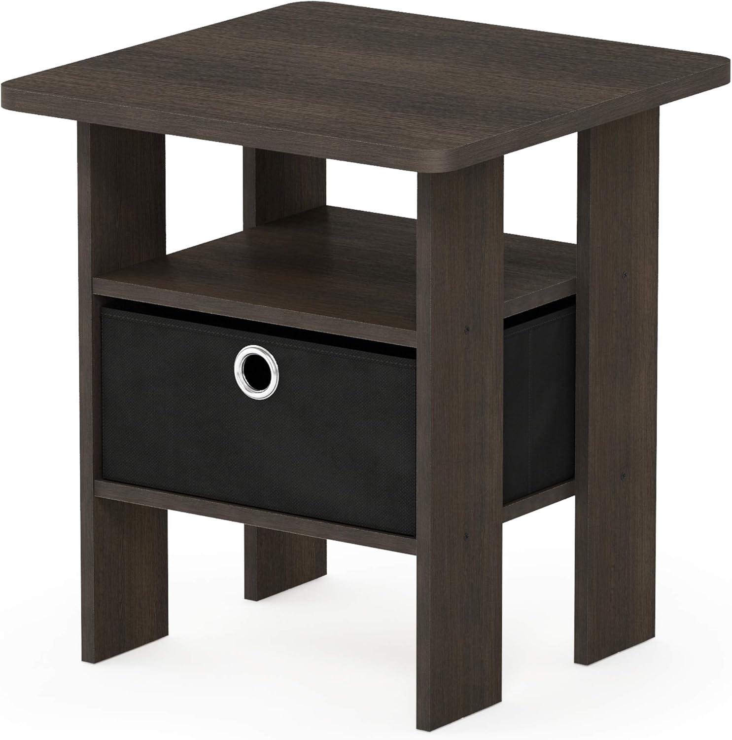 Furinno Andrey Engineered Wood End Table with Bin Drawer in Dark Brown/Black