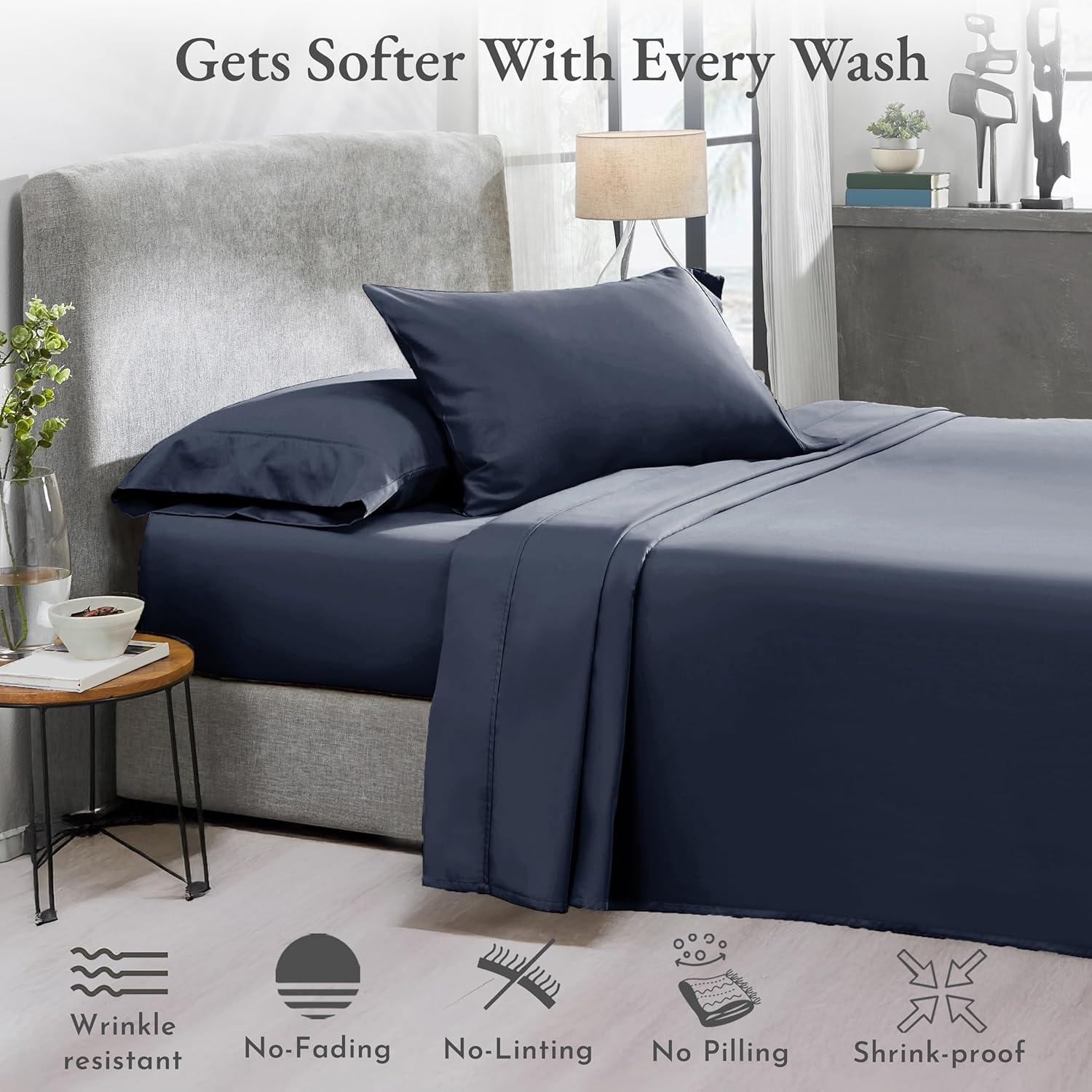 Indigo Navy Blue Full Size Cotton Sheet Set - 2-Pack