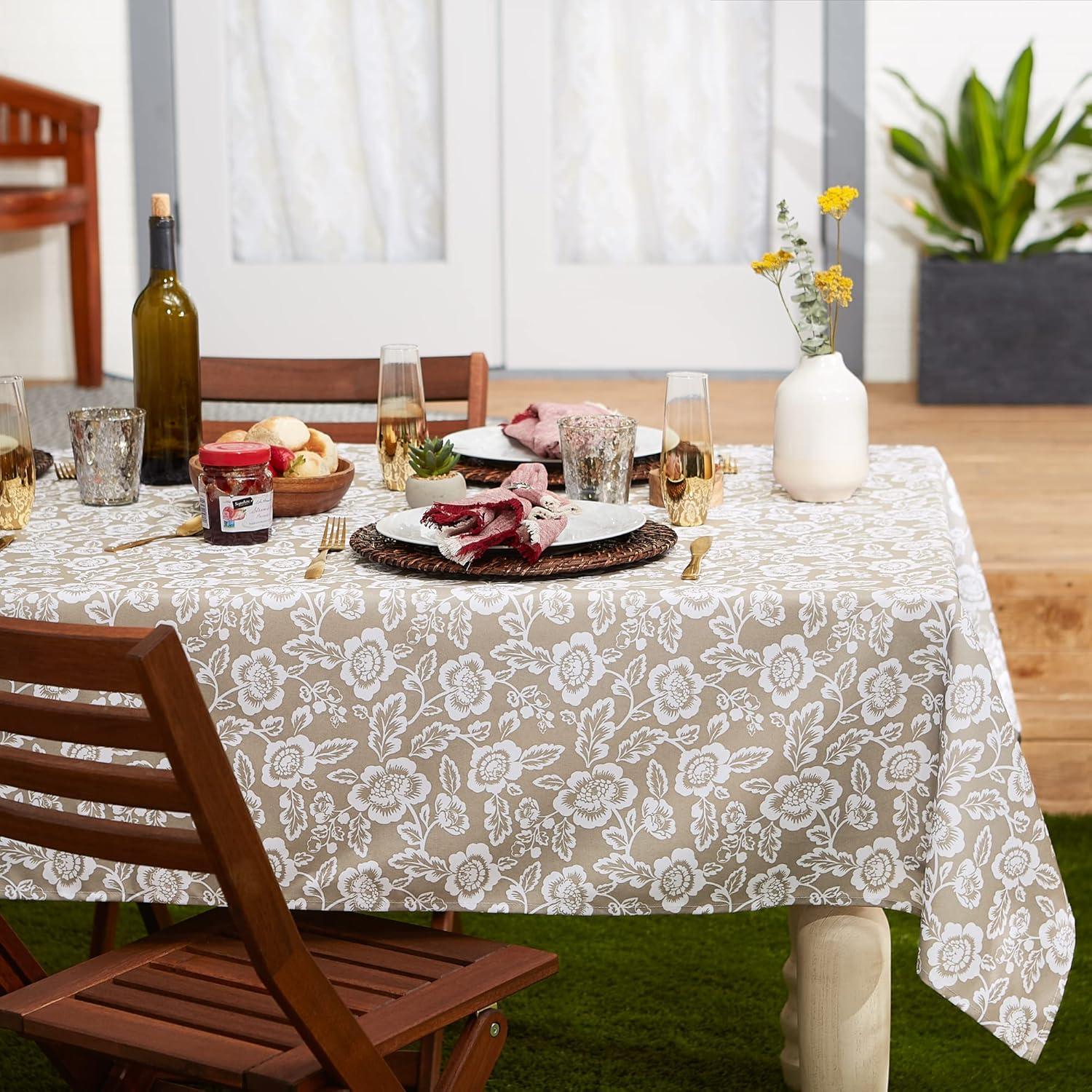 Design Imports  Stone Floral Print Outdoor Tablecloth With Zipper 60X84