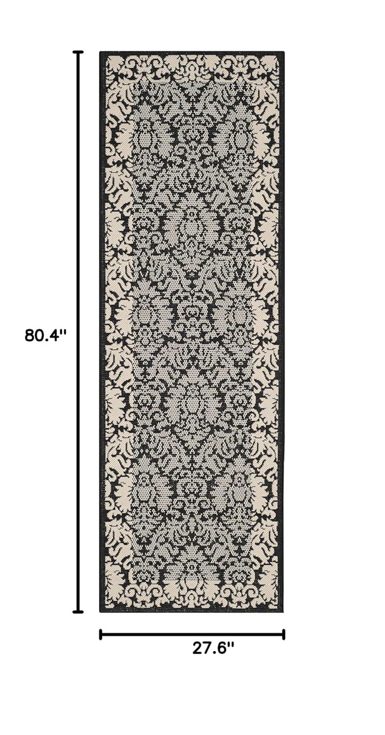 SAFAVIEH Courtyard Dani Damask Bordered Indoor/Outdoor Runner Rug, 2'3" x 6'7", Brown/Natural